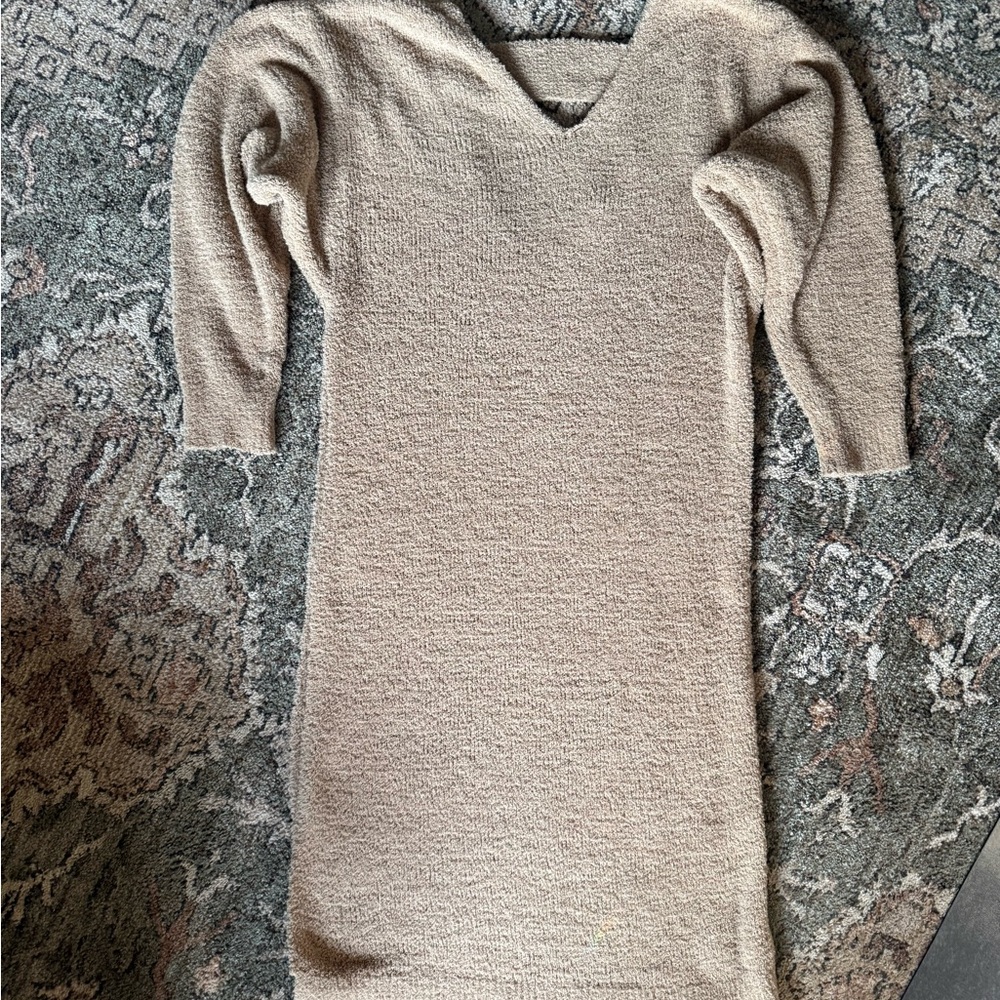 Free People Beach Cozy V-Neck Beige Knit Sweater Dress Cover up